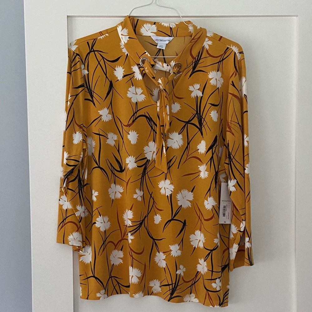 NWT Liz Claiborne Floral Tie-Neck Blouse